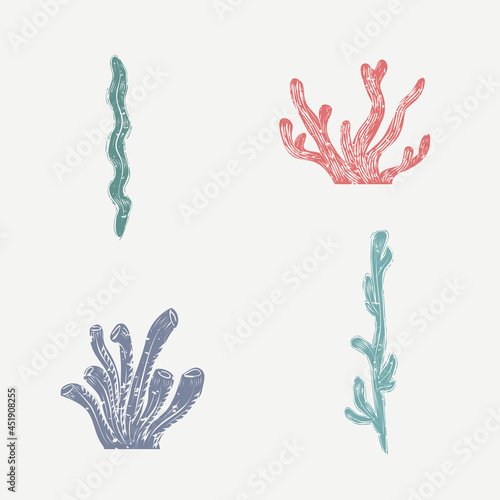 Coral printmaking vector cute design elements collection