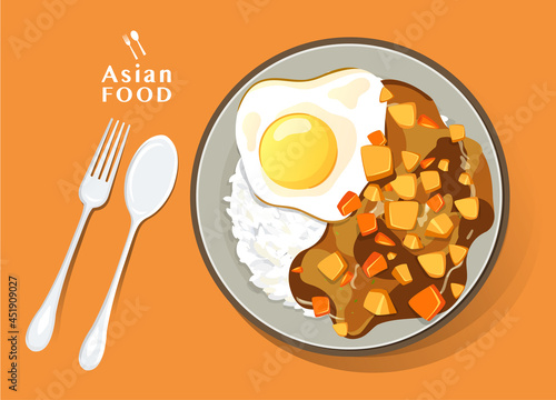  Japanese food curry with rice Vector illustration