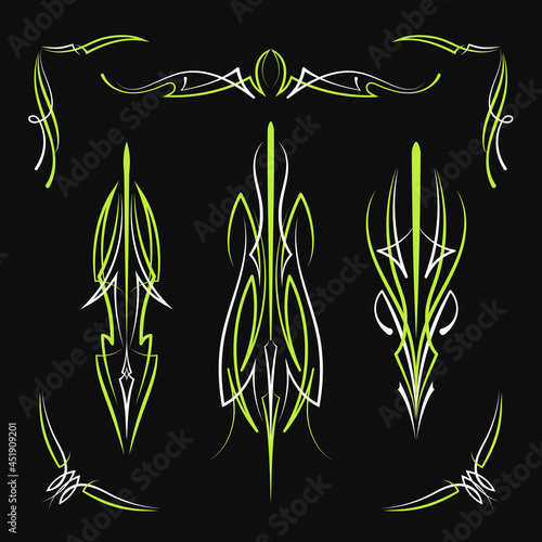 Tableau sur toile Green Pinstriping motorcycle and car hand drawn vintage design vector