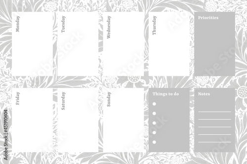 Gray William Morris Pattern planner paper templates vector set