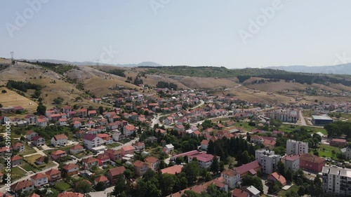 Gacko, Bosnia and Herzegovina, Drone Aerial View of Coal Mining Town and Home of Thermal Power Plant on Sunny Summer Day photo