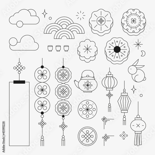 Chinese Mid Autumn festival design elements vector set