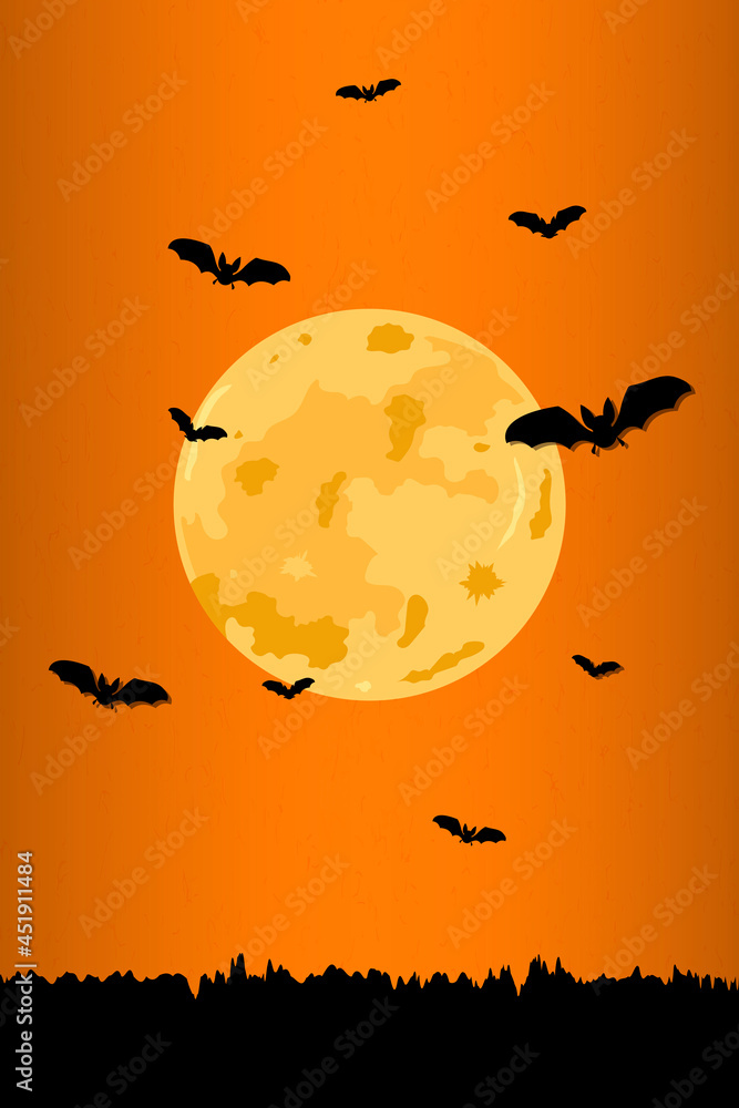 Full moon pattern on orange Halloween background vector