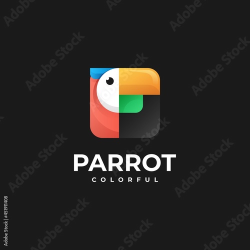 Vector Logo Illustration Parrot Gradient Colorful Style.