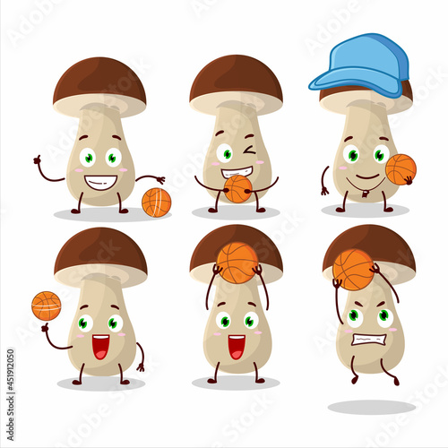 Talented boletus edulis cartoon character as a basketball athlete