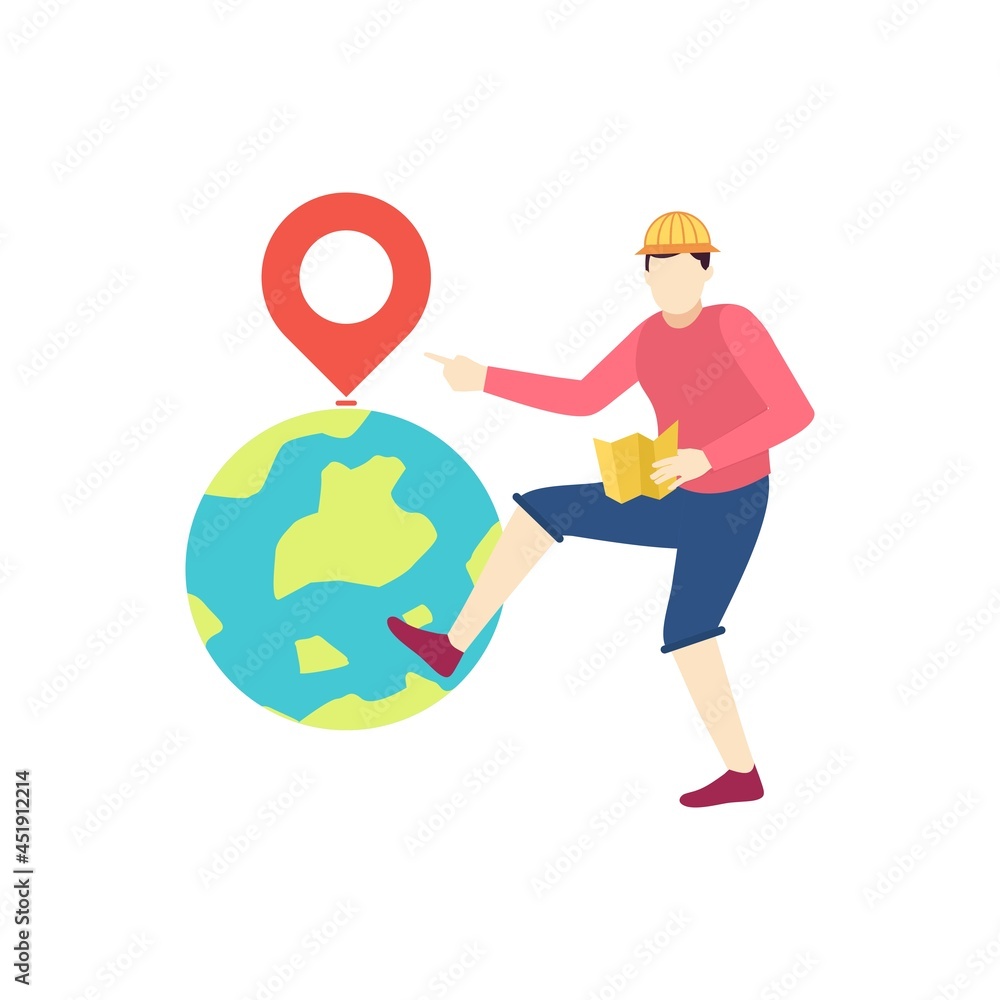traveler man globe position location map earth people character flat design vector illustration traveler man globe position location map earth people character flat design vector illustration