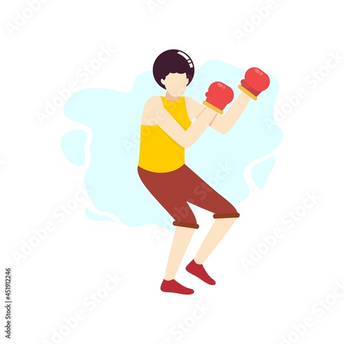Sport man with afro hair model during boxing exercise people character flat design vector illustration