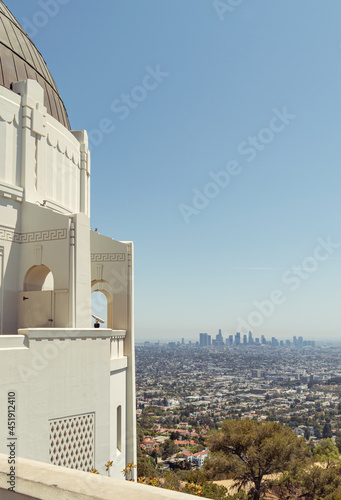 View of Los Angeles Downtown from the Griffith Observatory on a sunny day