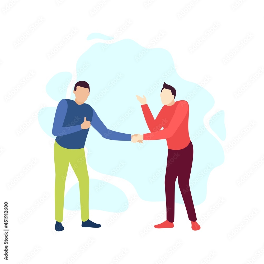 two man are in shake hand agreement with the talks being discussed people character vector illustration flat design two man are in shake hand agreement with the talks being discussed people character vector illustration flat design