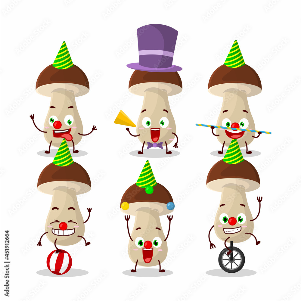 Cartoon character of boletus edulis with various circus shows Cartoon character of boletus edulis with various circus shows