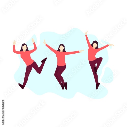 woman dance happy pose people character flat design vector illustration