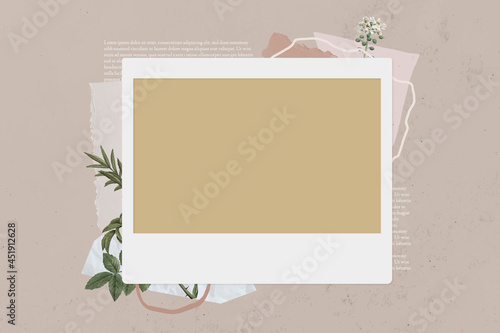 Blank collage photo frame template on beige background vector
