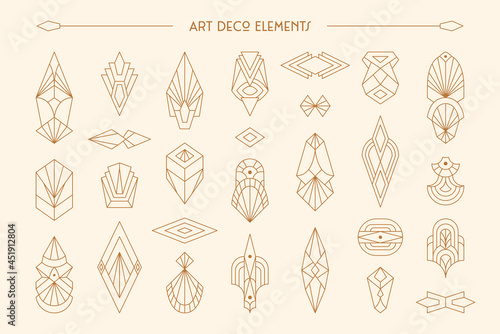 Art Deco Elements Set in Trendy Minimal Liner Style. Vector Geometric Shapes, Retro Design Elements