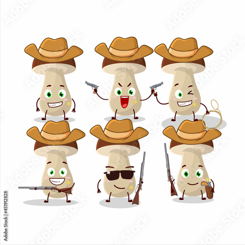 Cool cowboy boletus edulis cartoon character with a cute hat