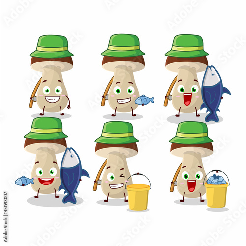 A fisherman boletus edulis cartoon picture catch a big fish