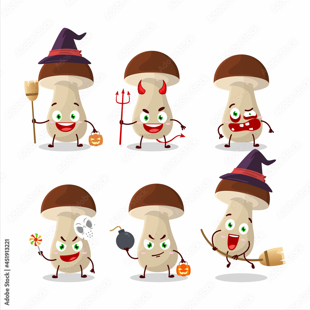 Halloween expression emoticons with cartoon character of boletus edulis