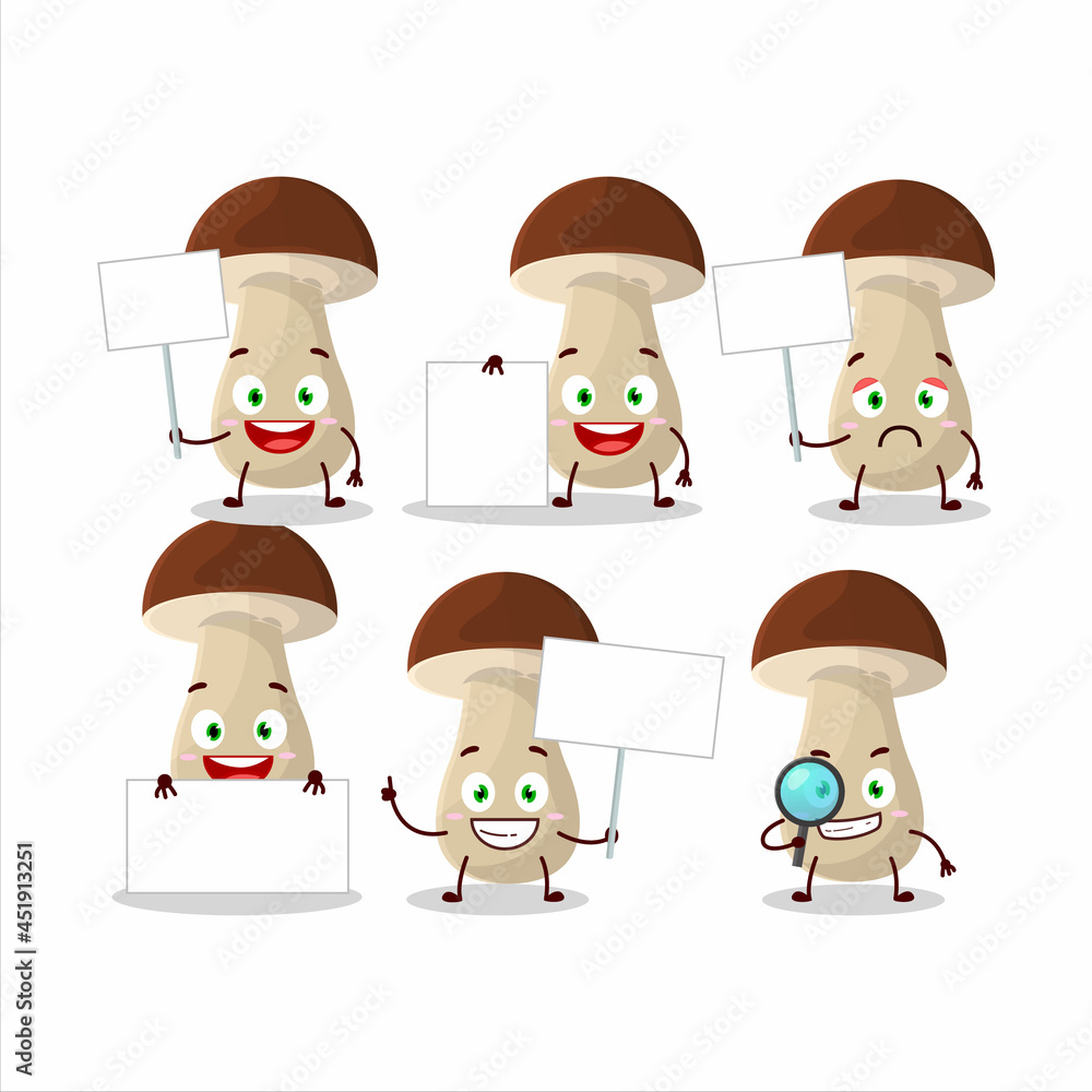 Boletus edulis cartoon character bring information board Boletus edulis cartoon character bring information board