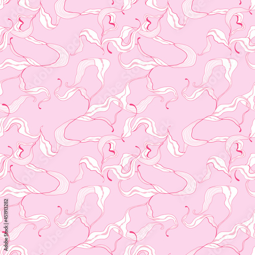 Seamless pattern with algae leaves in Japanese style in pastel colors
