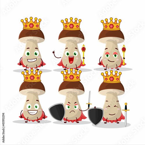 A Charismatic King boletus edulis cartoon character wearing a gold crown
