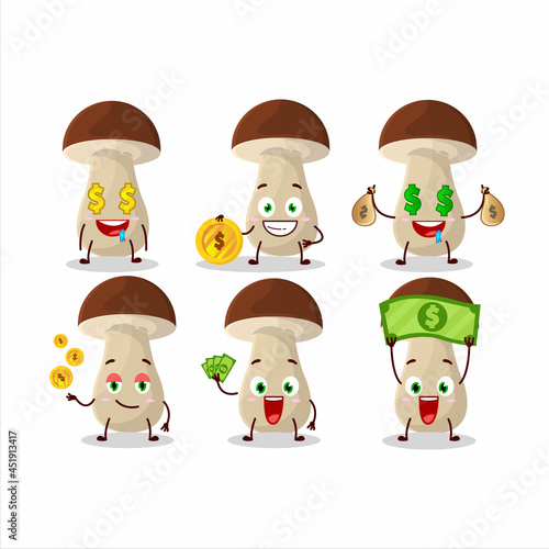 Boletus edulis cartoon character with cute emoticon bring money