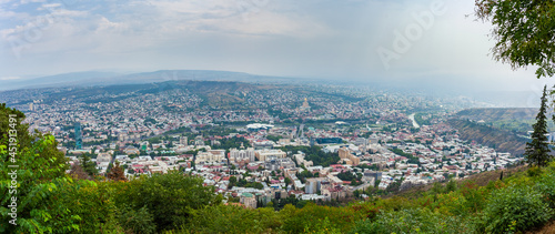 Panoramic view of Tbilisi with Sameba, Trinity Church and other landmarks