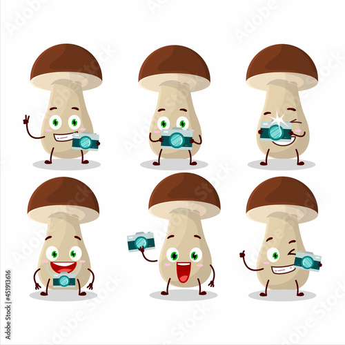 Photographer profession emoticon with boletus edulis cartoon character