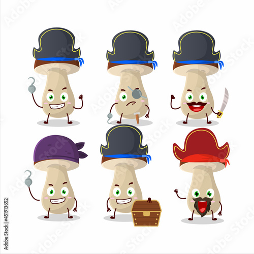 Cartoon character of boletus edulis with various pirates emoticons