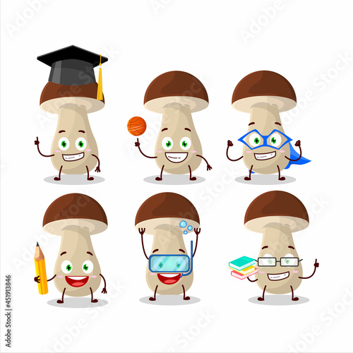 School student of boletus edulis cartoon character with various expressions