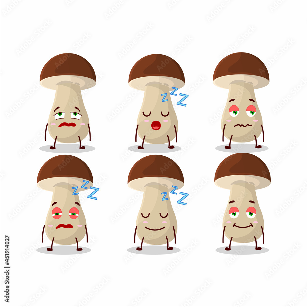 Obraz premium Cartoon character of boletus edulis with sleepy expression