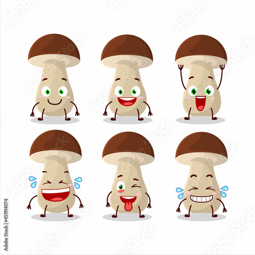 Cartoon character of boletus edulis with smile expression © kongvector