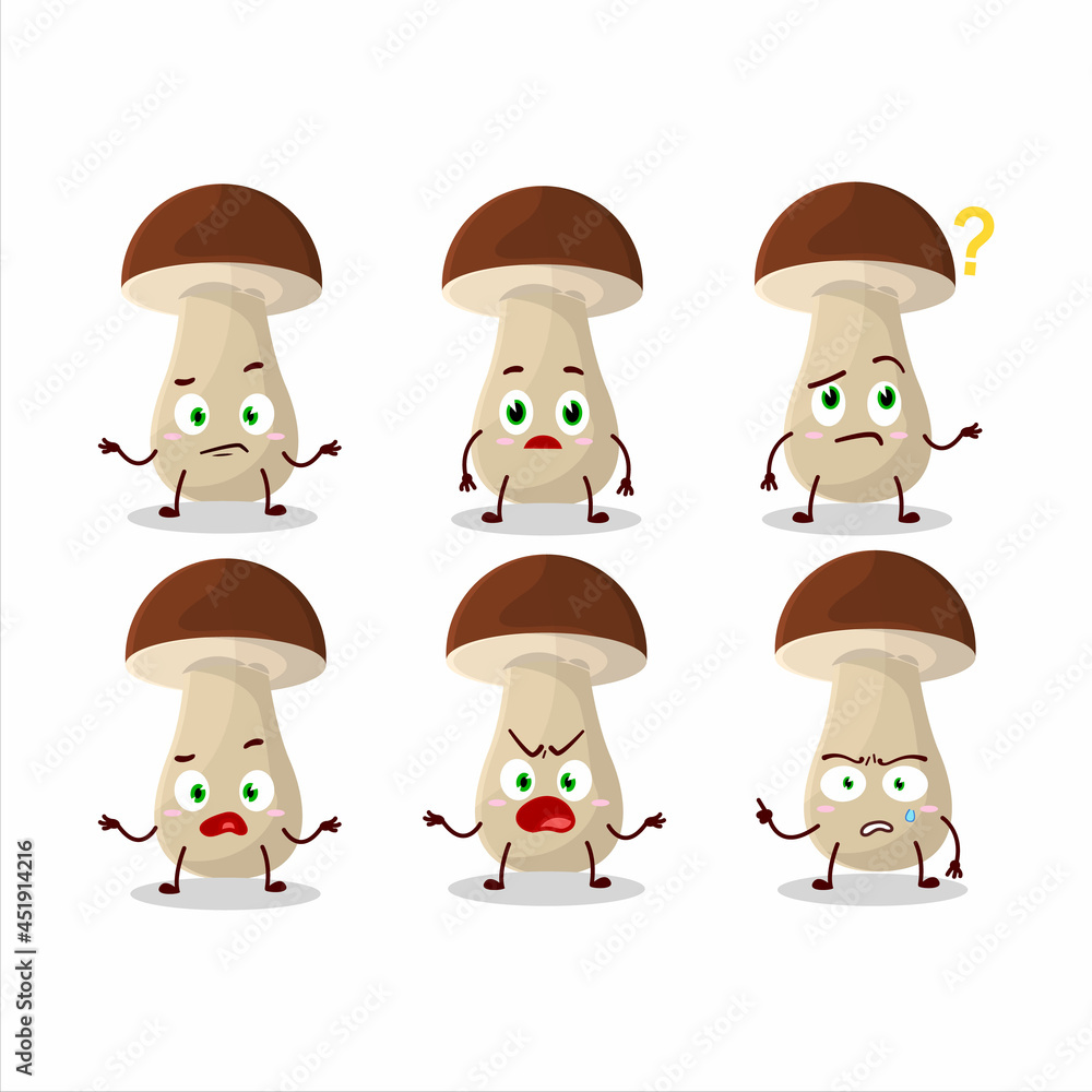Obraz premium Cartoon character of boletus edulis with what expression
