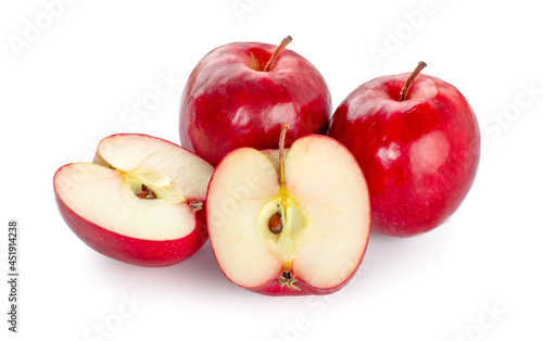 Red apple with half isolated on white background