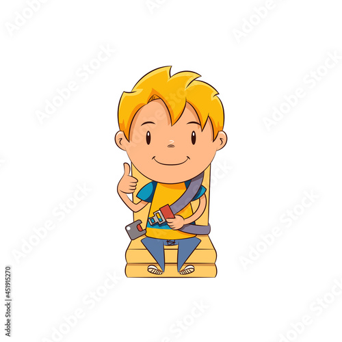 Kid seat belt, buckle up, happy cute child