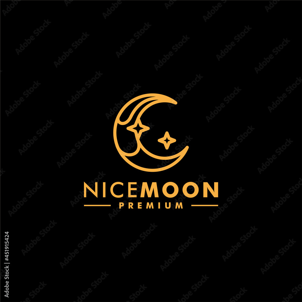 Moon star logo design linear icon vector