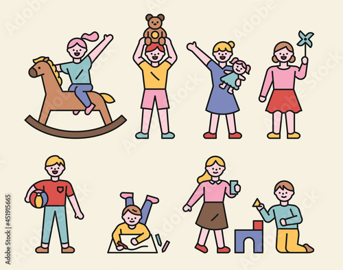 Children playing with toys. vector design illustrations.
