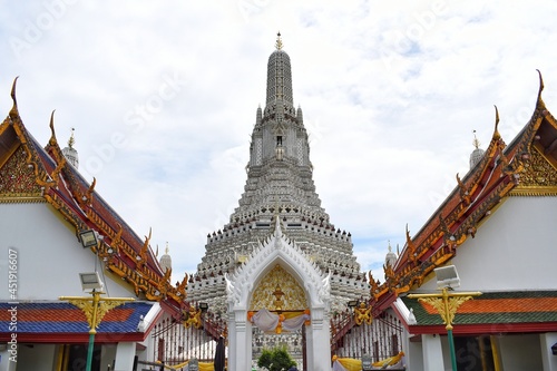 Phra Prang at Wat Arun  Beautiful tourist attraction in Bangkok  THAILAND. Regarded as the most elegant and outstanding art Constructed by skilled craftsmen.