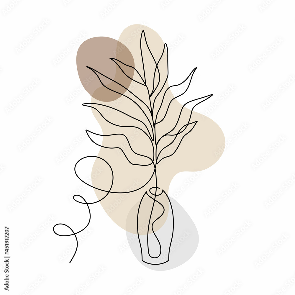 Minimalist plant continuous line drawing with boho splash color. Good for  poster and wall art trendy design. Stock-Vektorgrafik | Adobe Stock