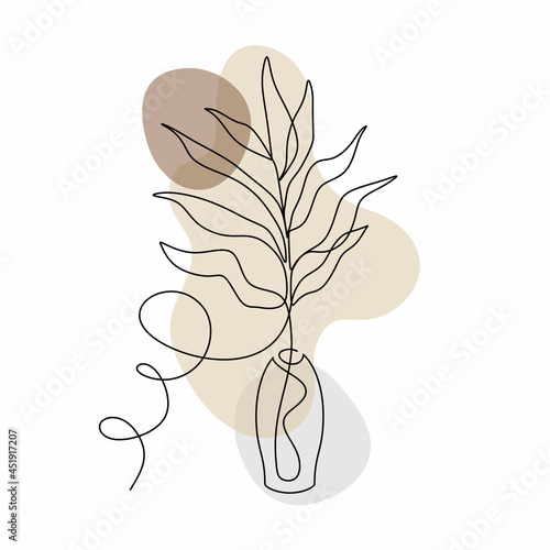 Minimalist plant continuous line drawing with boho splash color. Good for poster and wall art trendy design.