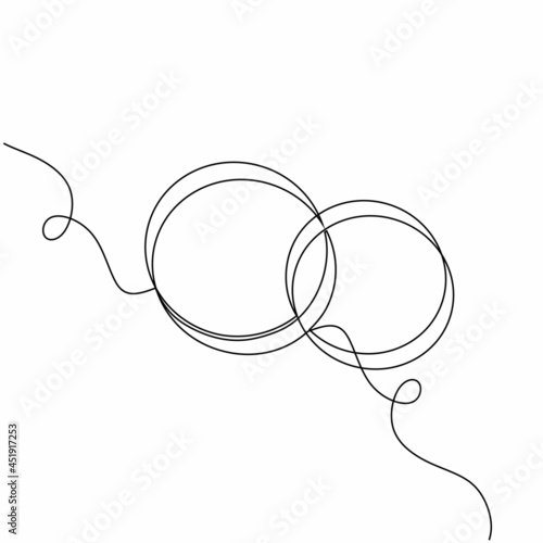 Continuous line drawing. Wedding rings. Template for love cards and invitations. Black isolated on white background. Hand drawn vector illustration.
