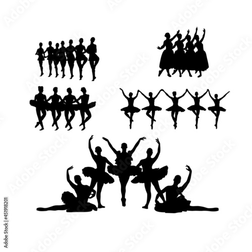 Ballet Group Dance Silhouettes vector. 05 files set eps & svg