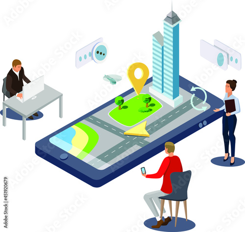 Vector illustration. Isometry. Business, finance, work. Office. Corporation, meeting. The conference. Training, people, staff. development, money. schedule, leader. Communication.technology