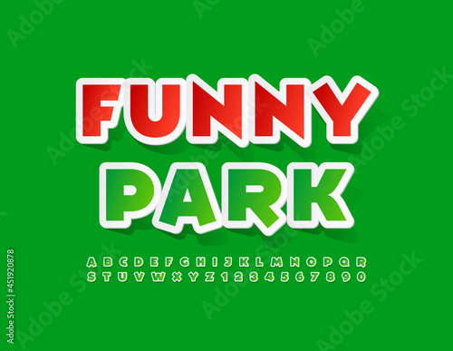 Vector colorful Banner Funny Park. Bright Kids Font. Green Alphabet Letters and Numbers