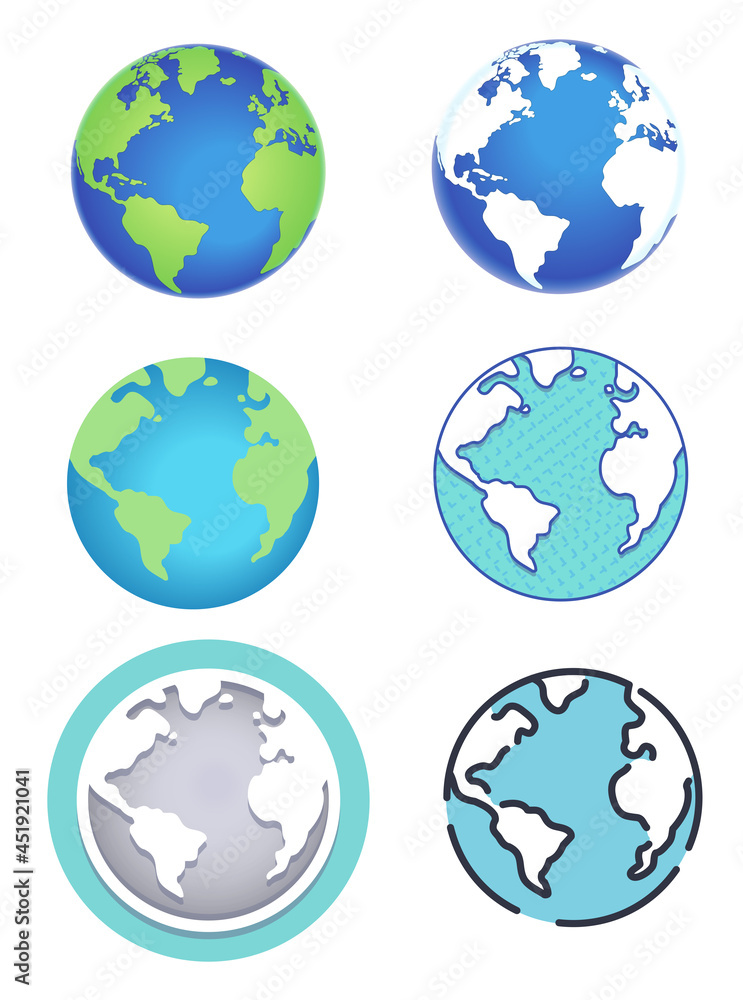 Illustrations of the six different styles of the earth Illustrations of the six different styles of the earth