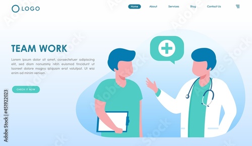 Teamwork tim doctor, paramedic, health care, profession specialist, general practitioner, flat illustration vector