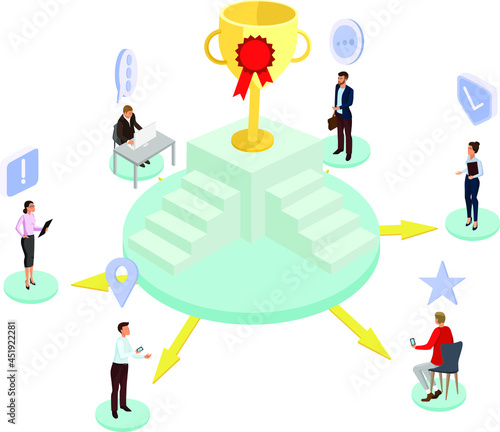 Vector illustration. Isometry. Business, finance, work. Office. Corporation, meeting. The conference. Training, people, staff. development, money. schedule, leader. Communication.technology