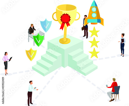 Vector illustration. Isometry. Business, finance, work. Office. Corporation, meeting. The conference. Training, people, staff. development, money. schedule, leader. Communication.technology