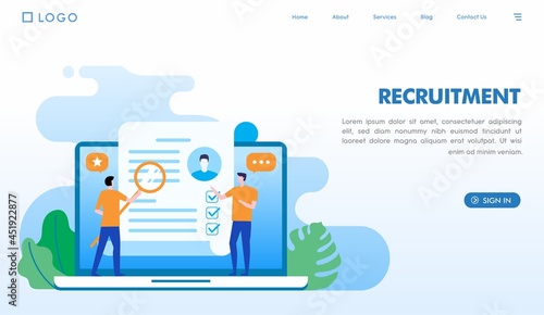 Online recruitment, job hiring concept, candidate employee, online vacancy. Illustration flat vector banner and landing page