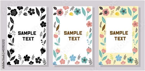 手書き　北欧風植物のカラフルなグリーティングカードのセット