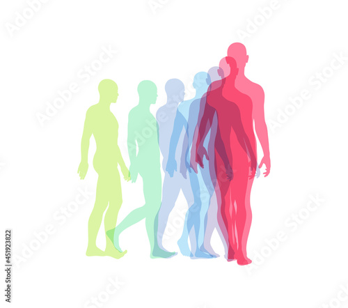 Transparent overlapping colors silhouettes. Walking man. Animation frames. Vector illustration for print  web site  poster  placard or wallpaper.