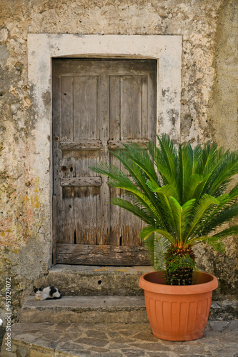The door of an old house in San Nicola Arcella, a medieval town in the Calabria region of Italy.